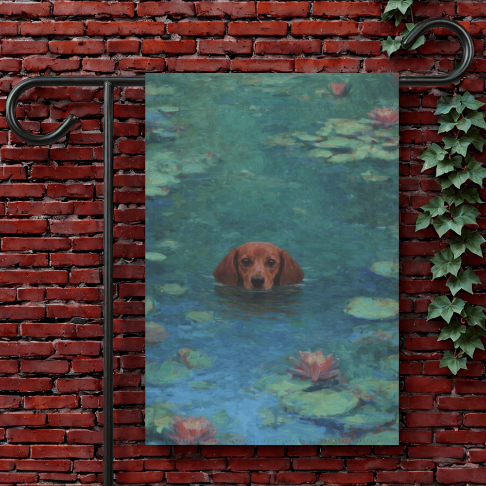 Red Dachshund Monet Waterlilies Garden Flag 12'' × 18''