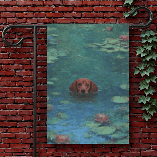 Red Dachshund Monet Waterlilies Garden Flag 12'' × 18''