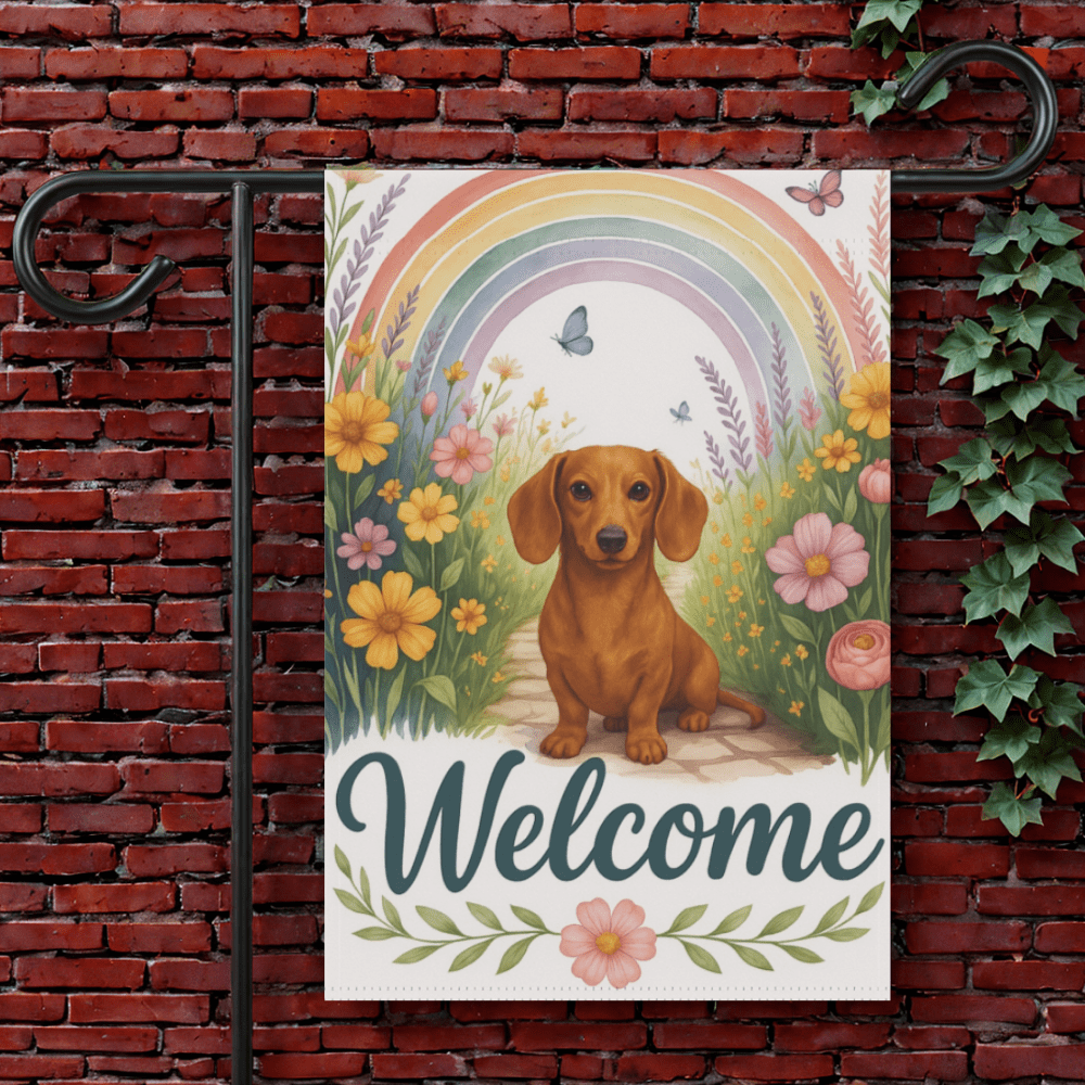 Red Dachshund Welcome Garden Decor 12'' × 18''