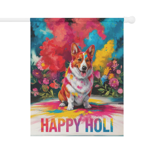 Printify Home Decor 24.5'' × 32'' Red Pembroke Corgi, Cardigan Holi Festival Garden Flag, Indian Celebrations Funny Dog