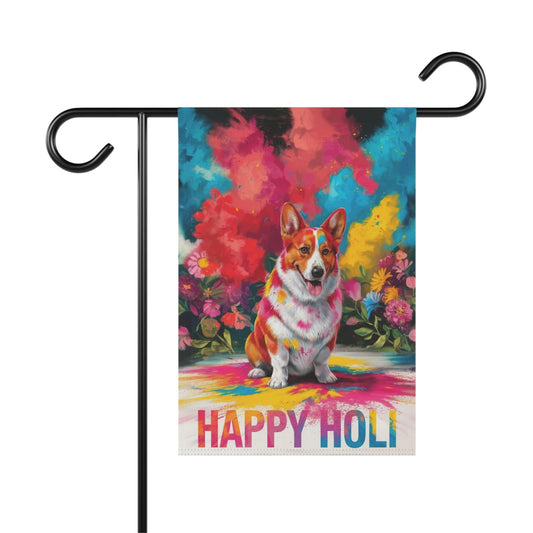 Printify Home Decor 12'' × 18'' Red Pembroke Corgi, Cardigan Holi Festival Garden Flag, Indian Celebrations Funny Dog