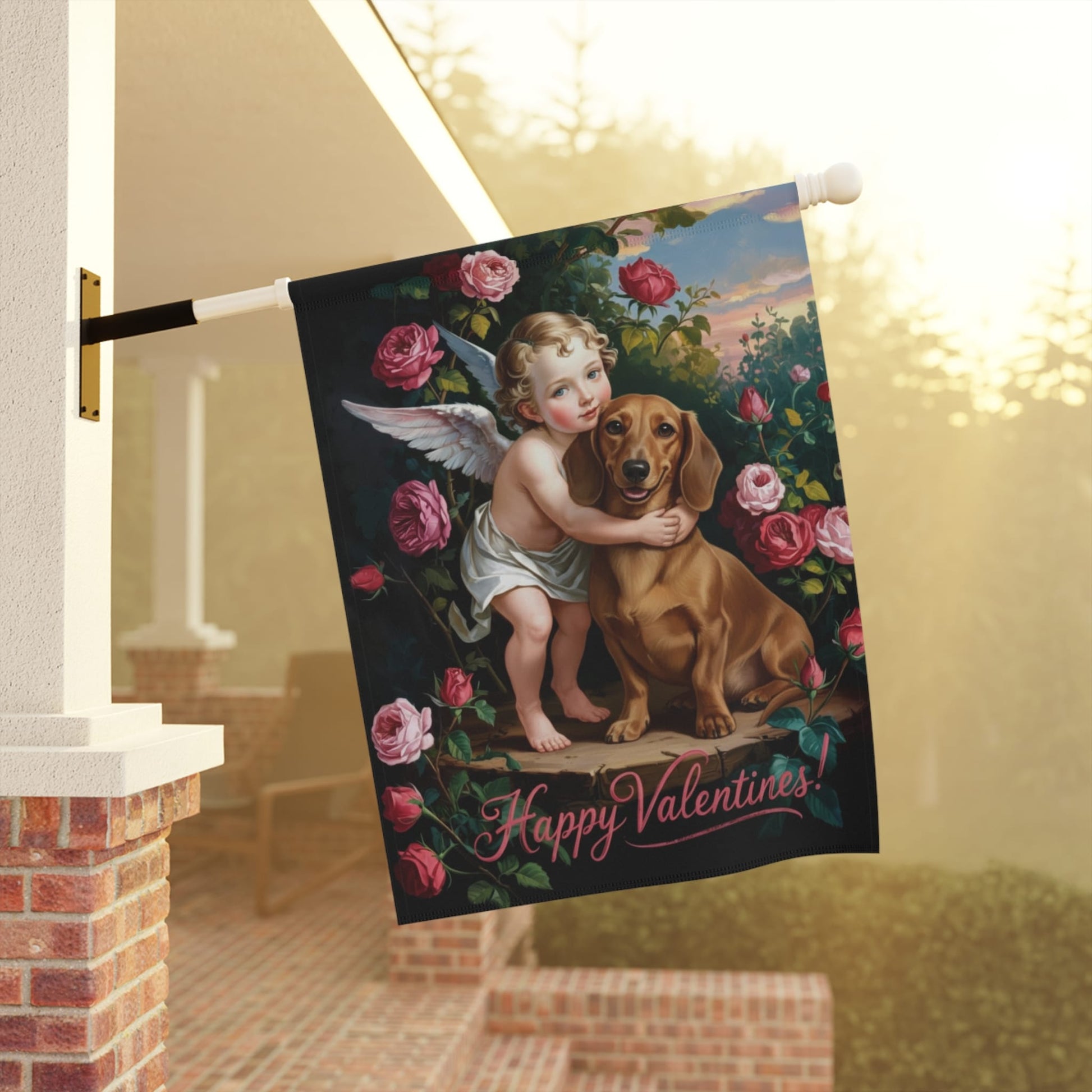 Red Smooth Short Hair Dachshund Valentine's Day Garden Flag