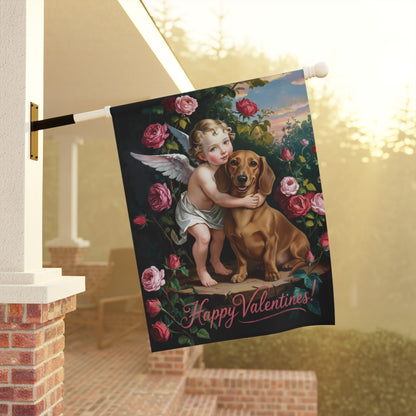 Red Smooth Short Hair Dachshund Valentine's Day Garden Flag