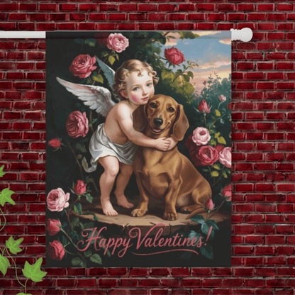 Red Smooth Short Hair Dachshund Valentine's Day Garden Flag 24.5'' × 32''