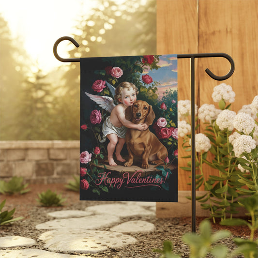 Red Smooth Short Hair Dachshund Valentine's Day Garden Flag