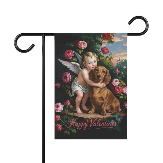 Red Smooth Short Hair Dachshund Valentine's Day Garden Flag