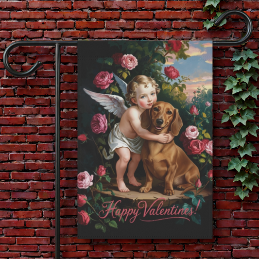 Red Smooth Short Hair Dachshund Valentine's Day Garden Flag 12'' × 18''