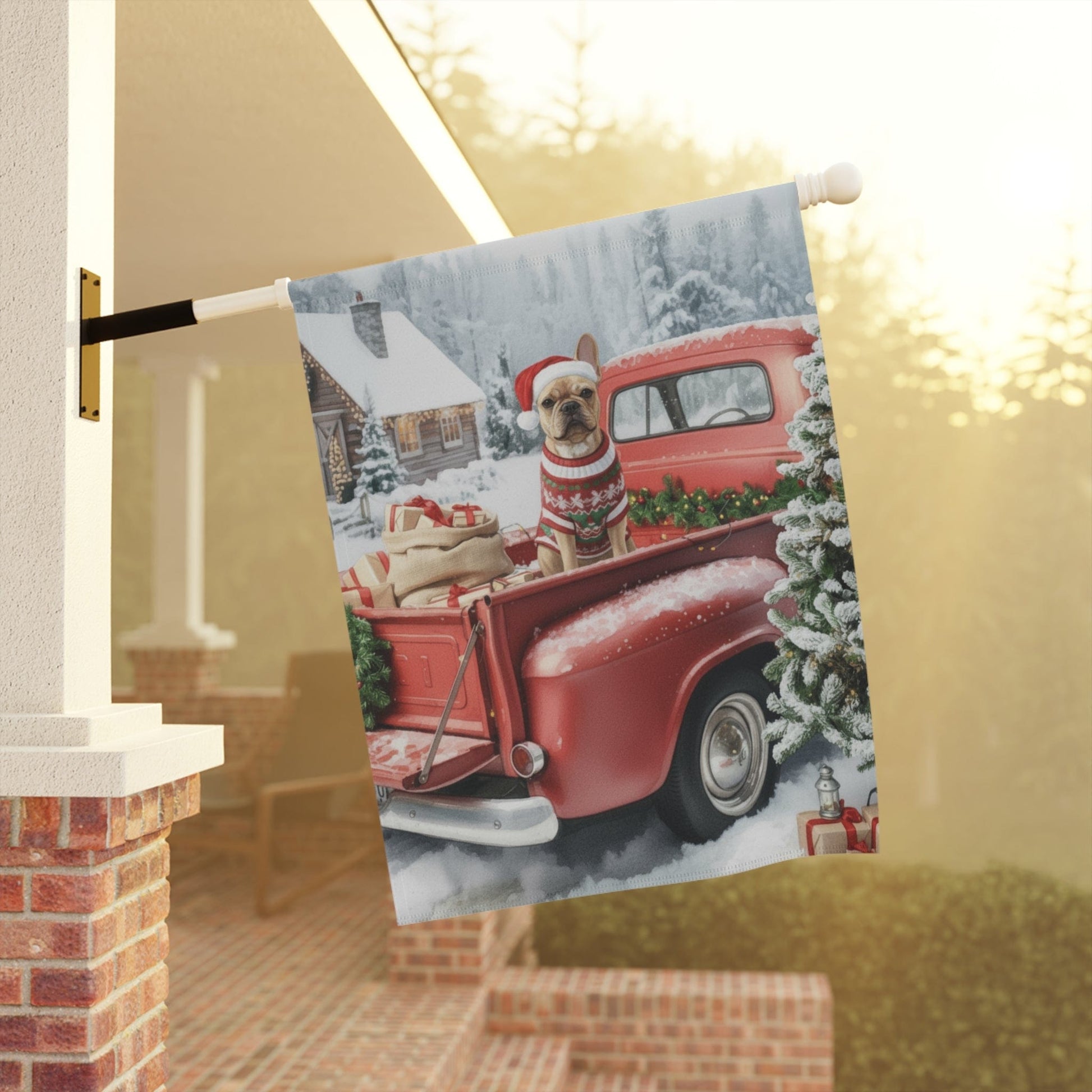 Red Truck Christmas Fawn Frenchie Garden Flag