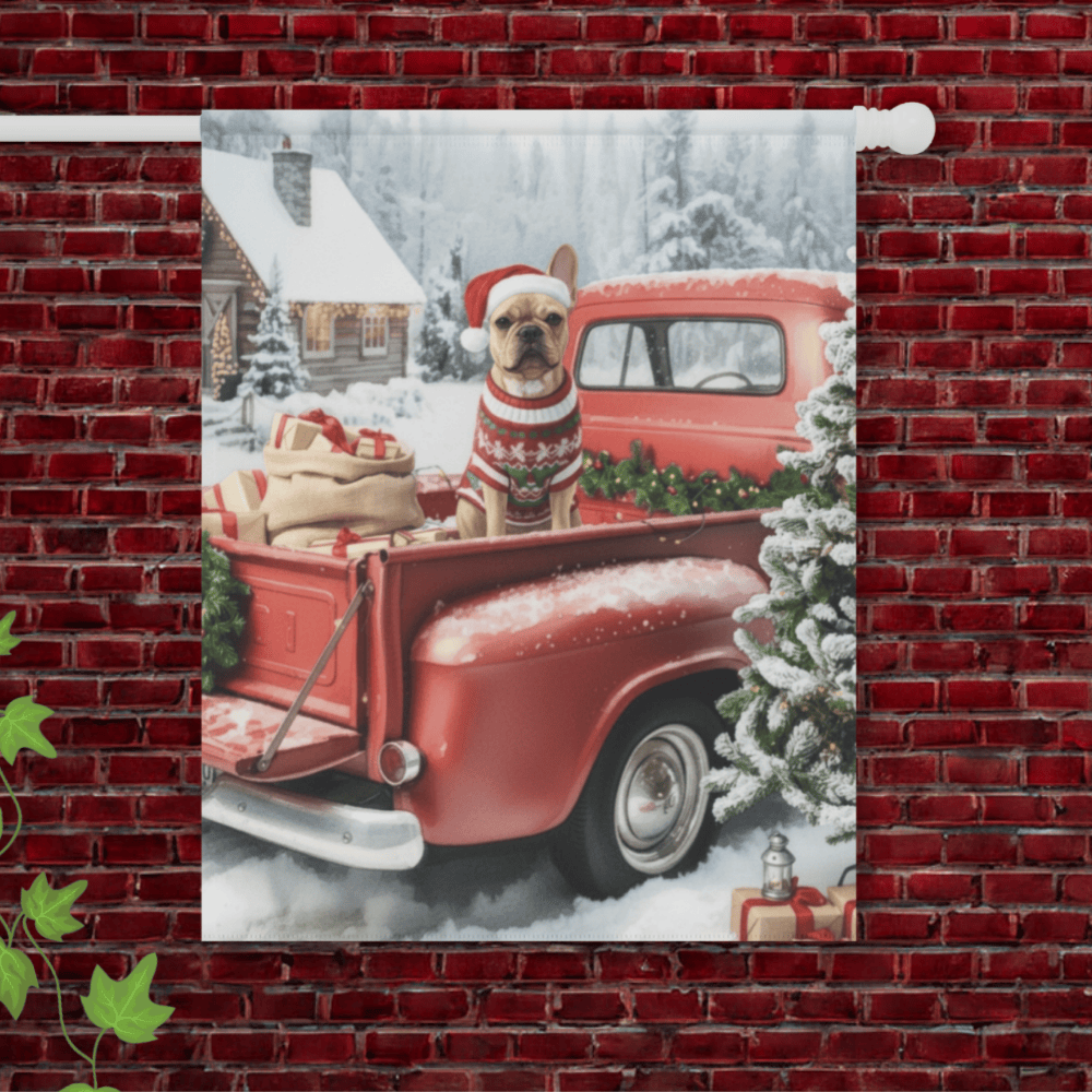 Red Truck Christmas Fawn Frenchie Garden Flag 24.5'' × 32''