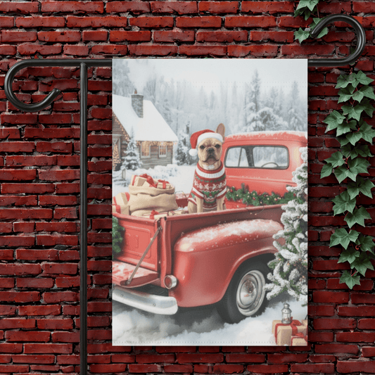 Red Truck Christmas Fawn Frenchie Garden Flag 12'' × 18''