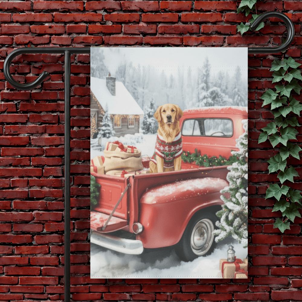 Red Truck Christmas Golden Retriever Garden Flag 12'' × 18''