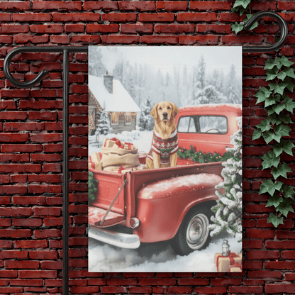 Red Truck Christmas Golden Retriever Garden Flag 12'' × 18''