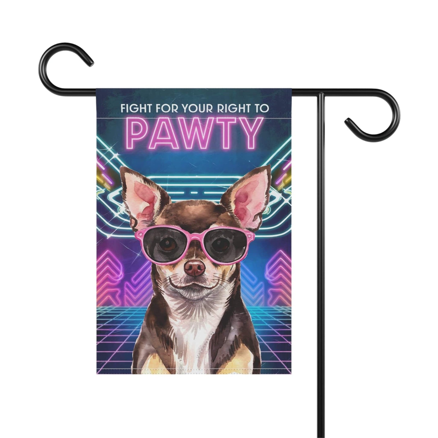 Printify Home Decor Retro Black Chihuahua, 80s Party Decoration, Garden Flag, Front Yard Spring Decor