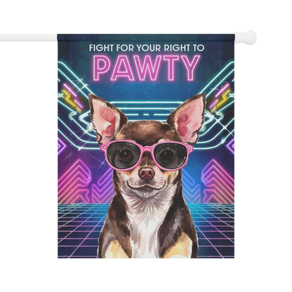 Printify Home Decor 24.5'' × 32'' Retro Black Chihuahua, 80s Party Decoration, Garden Flag, Front Yard Spring Decor
