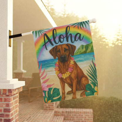 Printify Garden Flag Rhodesian Ridgeback Dog Aloha Luau Garden Flag