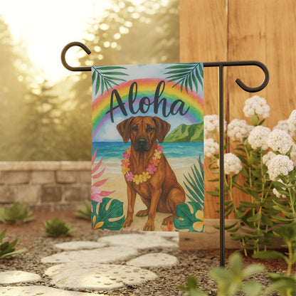 Printify Garden Flag Rhodesian Ridgeback Dog Aloha Luau Garden Flag