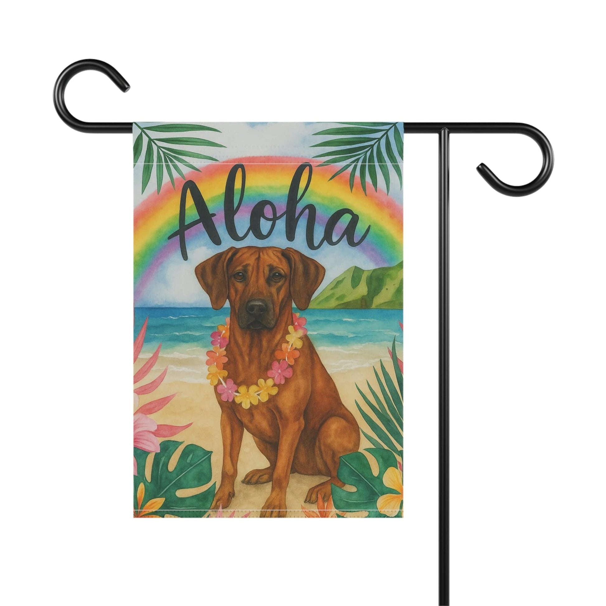 Printify Garden Flag Rhodesian Ridgeback Dog Aloha Luau Garden Flag