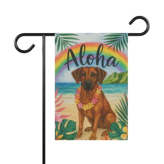 Printify Garden Flag Rhodesian Ridgeback Dog Aloha Luau Garden Flag