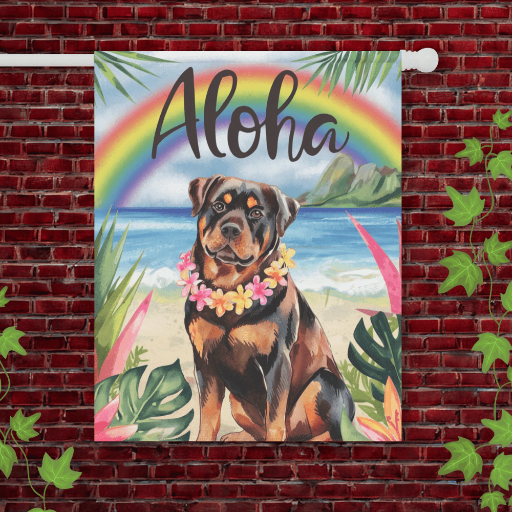 Printify Garden Flag 24.5'' × 32'' Rottweiler Aloha Luau Garden Flag
