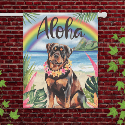 Printify Garden Flag 24.5'' × 32'' Rottweiler Aloha Luau Garden Flag