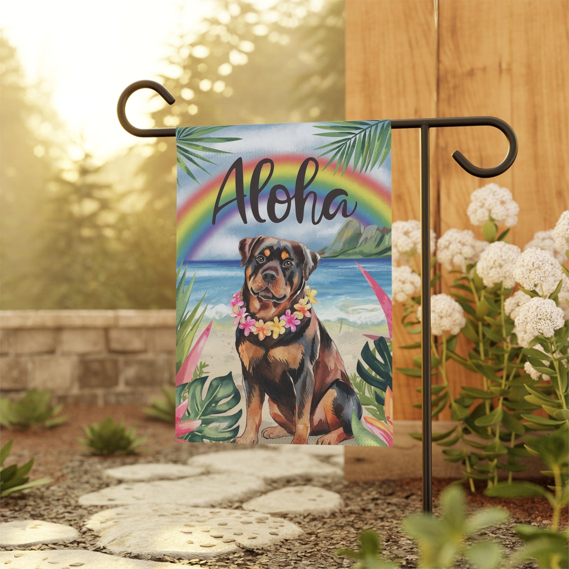 Printify Garden Flag Rottweiler Aloha Luau Garden Flag
