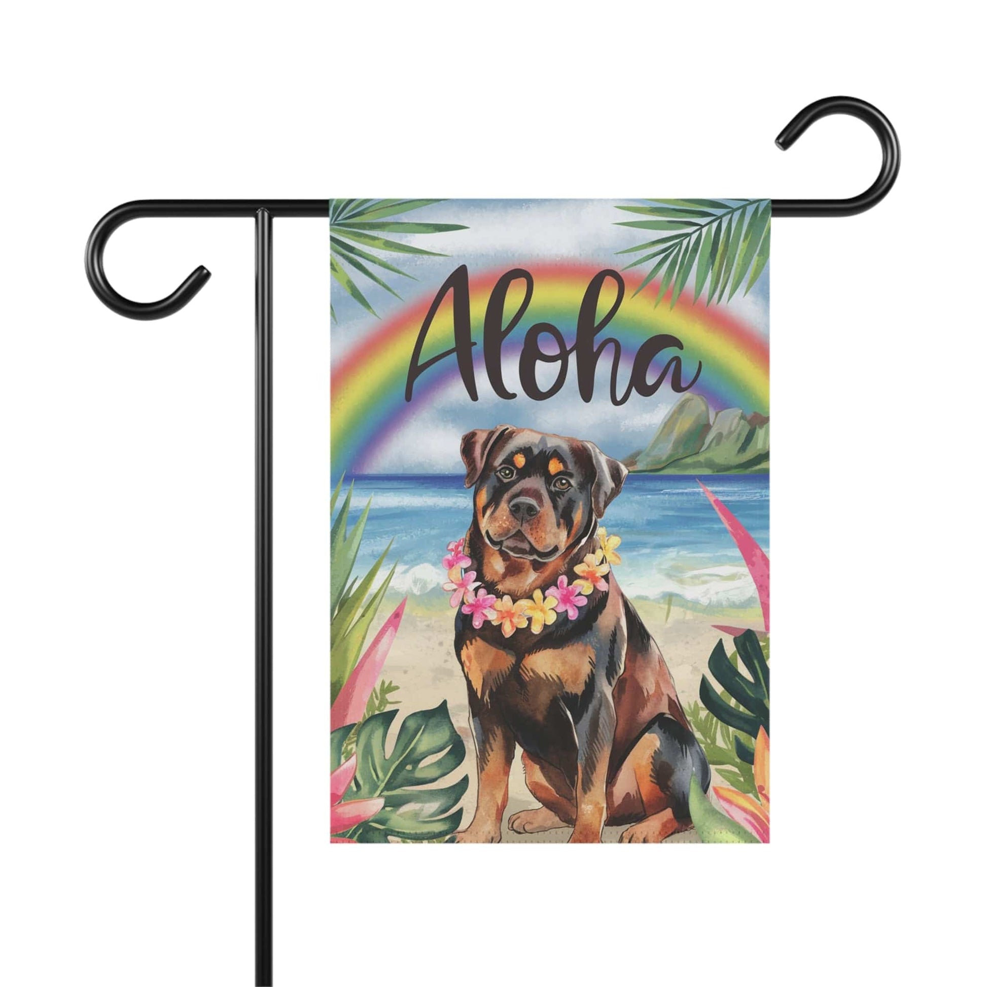Printify Garden Flag Rottweiler Aloha Luau Garden Flag