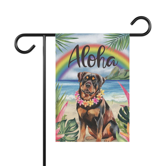 Printify Garden Flag Rottweiler Aloha Luau Garden Flag