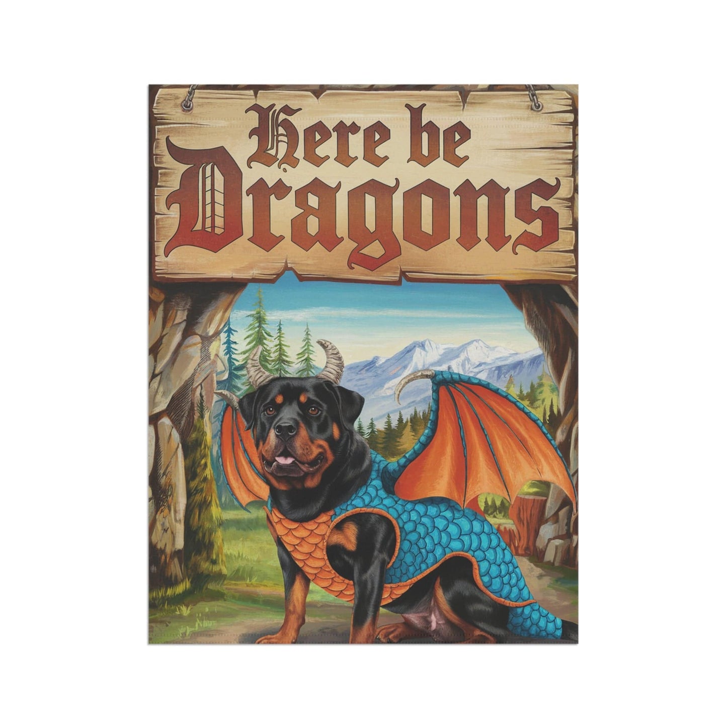 Printify Home Decor Rottweiler Dog, Dragon Garden Flag, Fantasy Pet Adventure, Yard Decor, Housewarming Halloween Flag