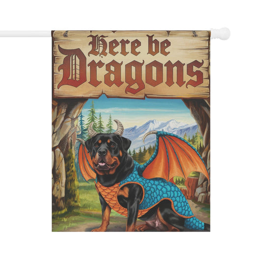 Printify Home Decor 24.5'' × 32'' Rottweiler Dog, Dragon Garden Flag, Fantasy Pet Adventure, Yard Decor, Housewarming Halloween Flag