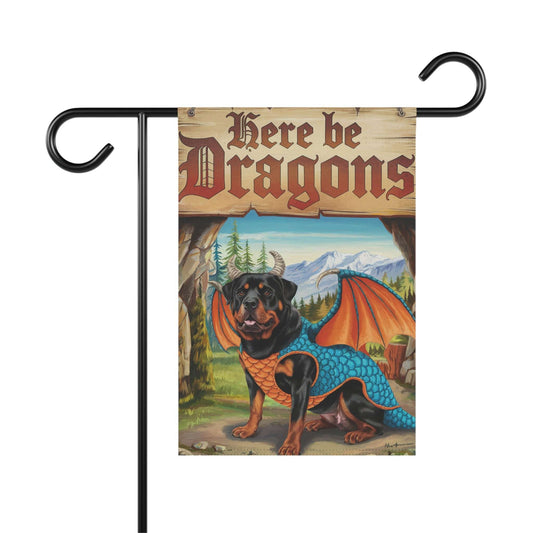 Printify Home Decor 12'' × 18'' Rottweiler Dog, Dragon Garden Flag, Fantasy Pet Adventure, Yard Decor, Housewarming Halloween Flag