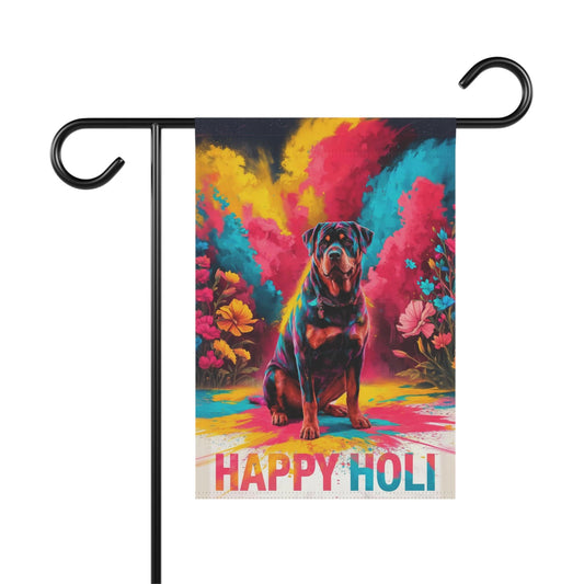 Printify Home Decor 12'' × 18'' Rottweiler Holi Festival Garden Flag, Indian Celebrations Funny Dog Lovers Yard Outside Decor