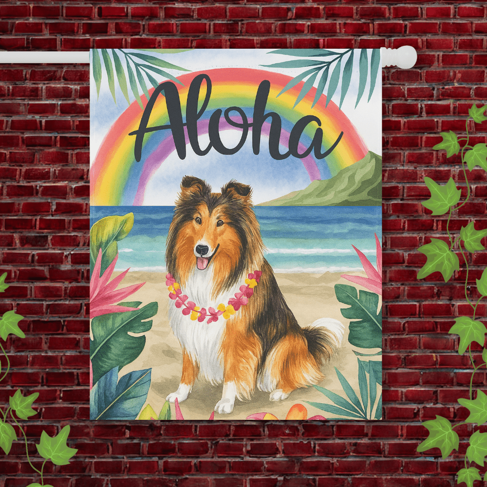 Printify Garden Flag 24.5'' × 32'' Rough Collie Dog Aloha Luau Garden Flag