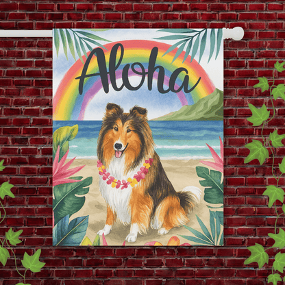 Printify Garden Flag 24.5'' × 32'' Rough Collie Dog Aloha Luau Garden Flag