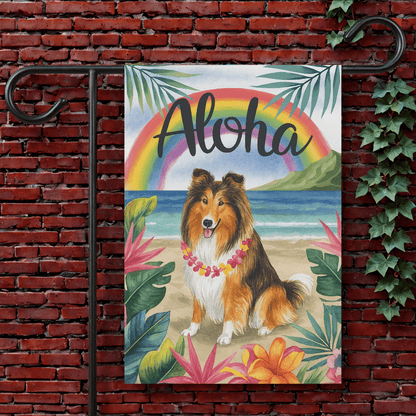 Printify Garden Flag 12'' × 18'' Rough Collie Dog Aloha Luau Garden Flag