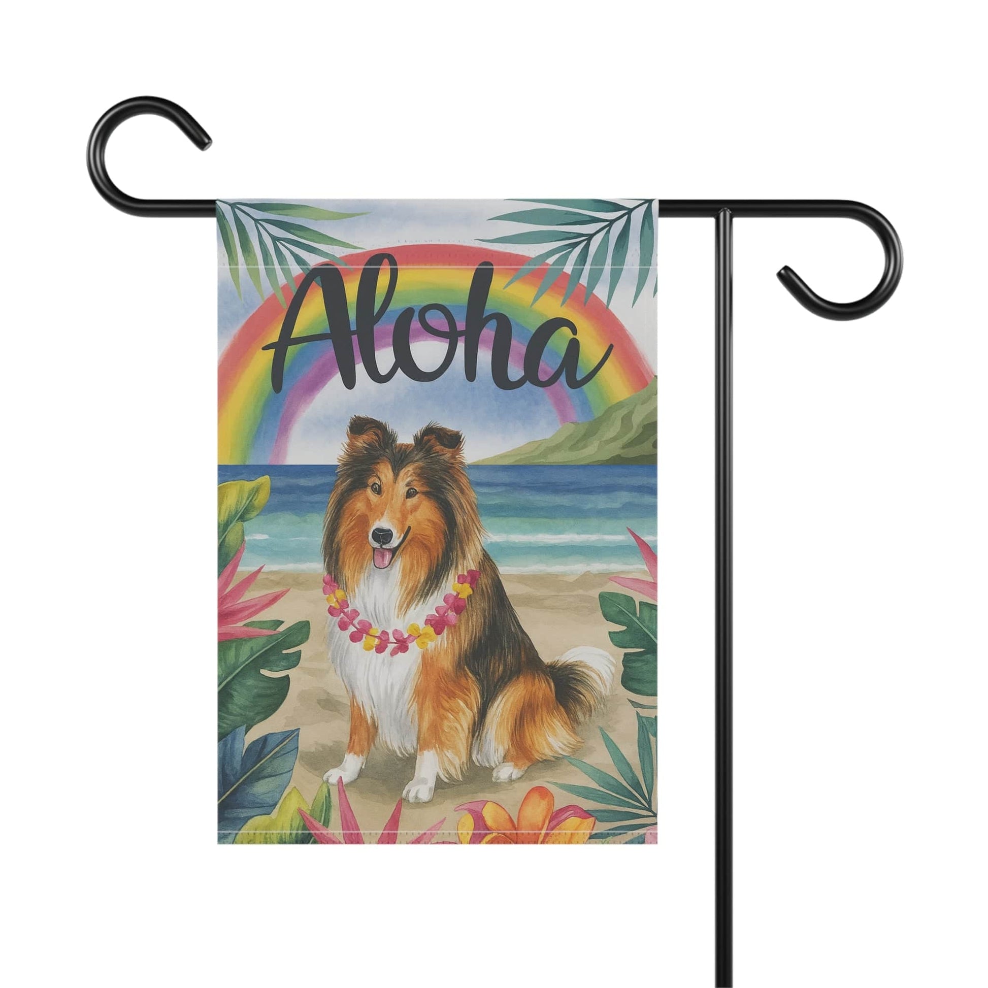 Printify Garden Flag Rough Collie Dog Aloha Luau Garden Flag