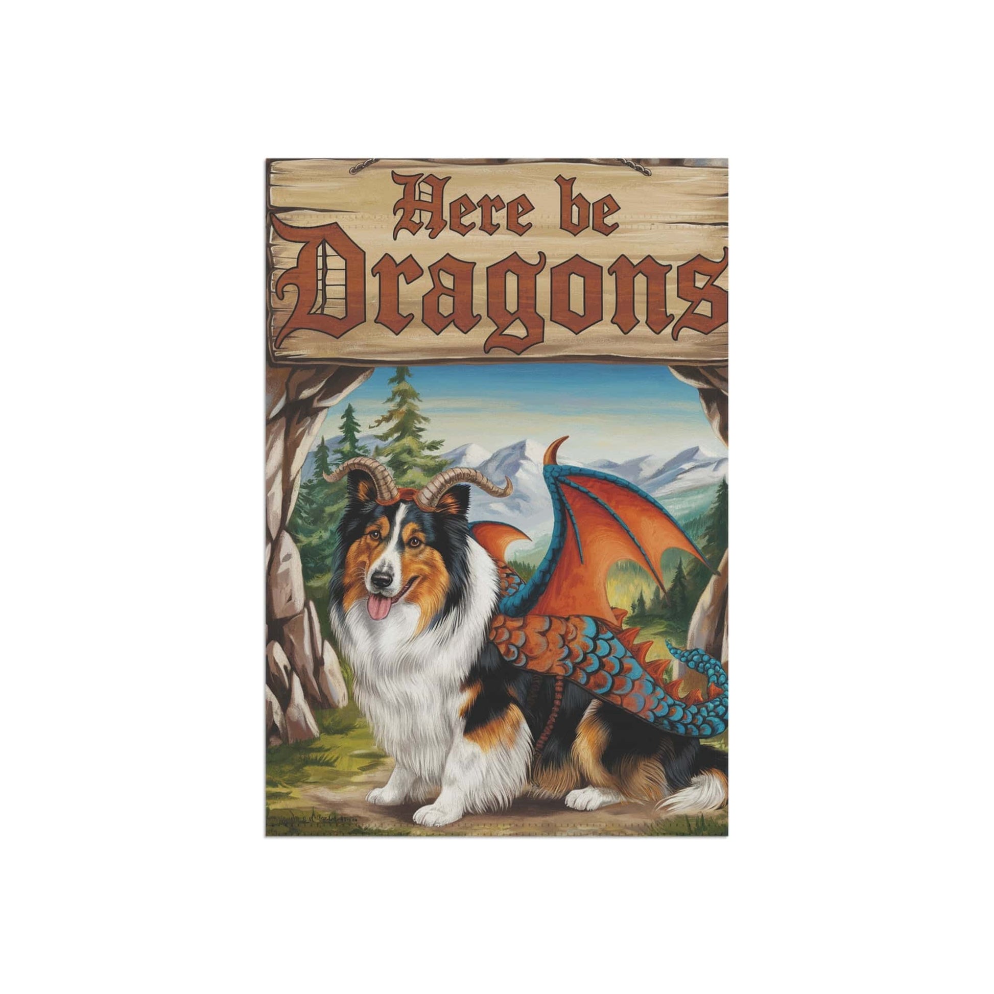 Printify Home Decor Rough Collie Dog Dragon Garden Flag, Fantasy Pet Yard Fall Decor, Housewarming