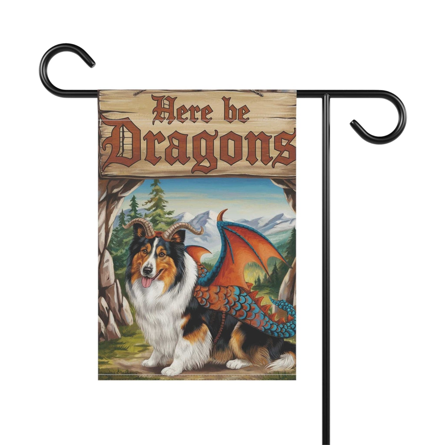 Printify Home Decor Rough Collie Dog Dragon Garden Flag, Fantasy Pet Yard Fall Decor, Housewarming