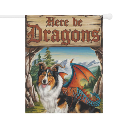 Printify Home Decor 24.5'' × 32'' Rough Collie Dog Dragon Garden Flag, Fantasy Pet Yard Fall Decor, Housewarming