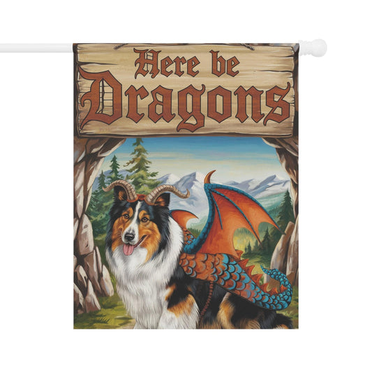 Printify Home Decor 24.5'' × 32'' Rough Collie Dog Dragon Garden Flag, Fantasy Pet Yard Fall Decor, Housewarming