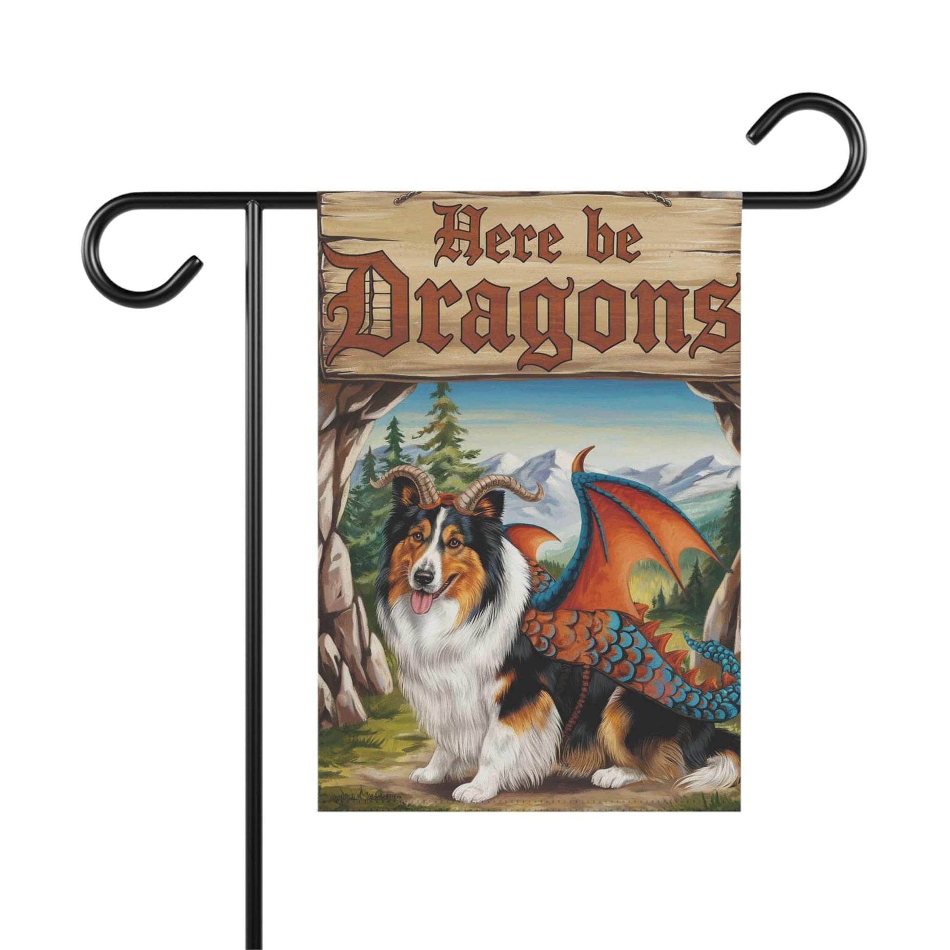 Printify Home Decor 12'' × 18'' Rough Collie Dog Dragon Garden Flag, Fantasy Pet Yard Fall Decor, Housewarming