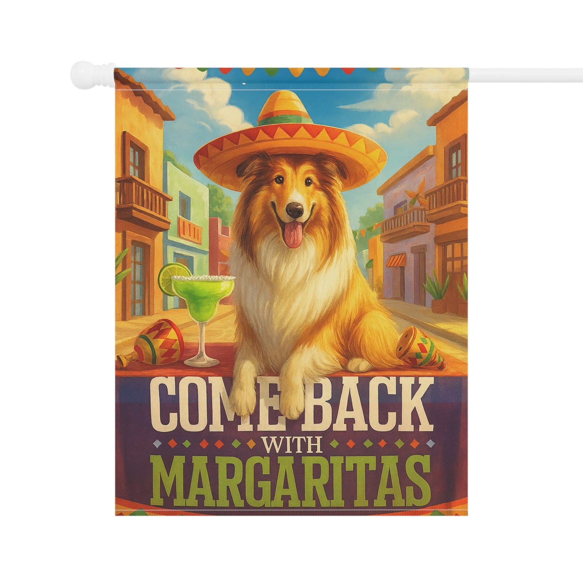 Printify Home Decor Rough Collie Dog Garden Flag, Cinco de Mayo Fiesta, Margarita Drinking Decor, Front Yard Gardener Gift