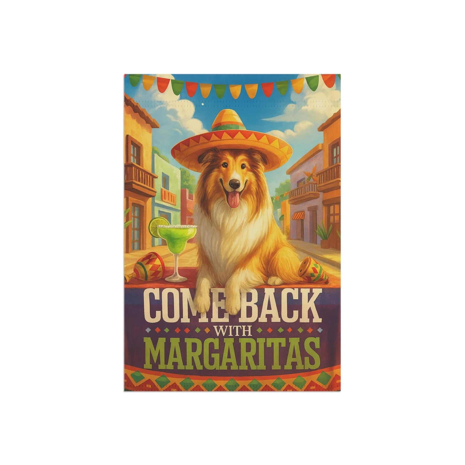 Printify Home Decor Rough Collie Dog Garden Flag, Cinco de Mayo Fiesta, Margarita Drinking Decor, Front Yard Gardener Gift
