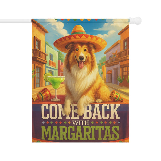 Rough Collie Dog Garden Flag, Cinco de Mayo Fiesta, Margarita Drinking Decor, Front Yard Gardener Gift 24.5'' × 32''