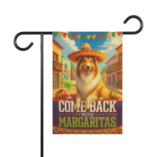 Printify Home Decor 12'' × 18'' Rough Collie Dog Garden Flag, Cinco de Mayo Fiesta, Margarita Drinking Decor, Front Yard Gardener Gift