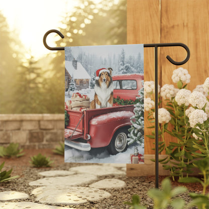 Rough Collie Dog Red Truck Christmas Garden Flag