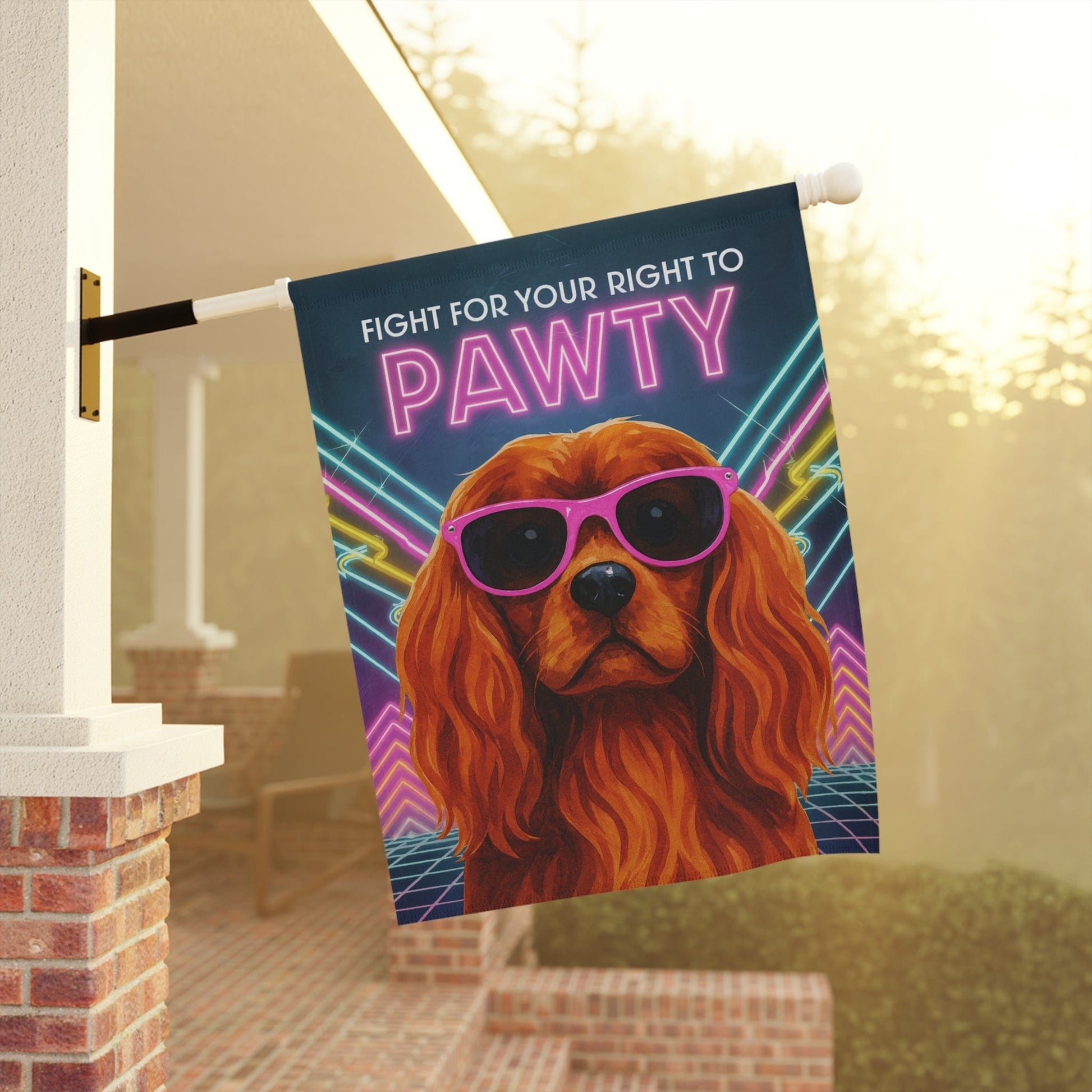 Ruby Cavalier 80s Party Garden Flag