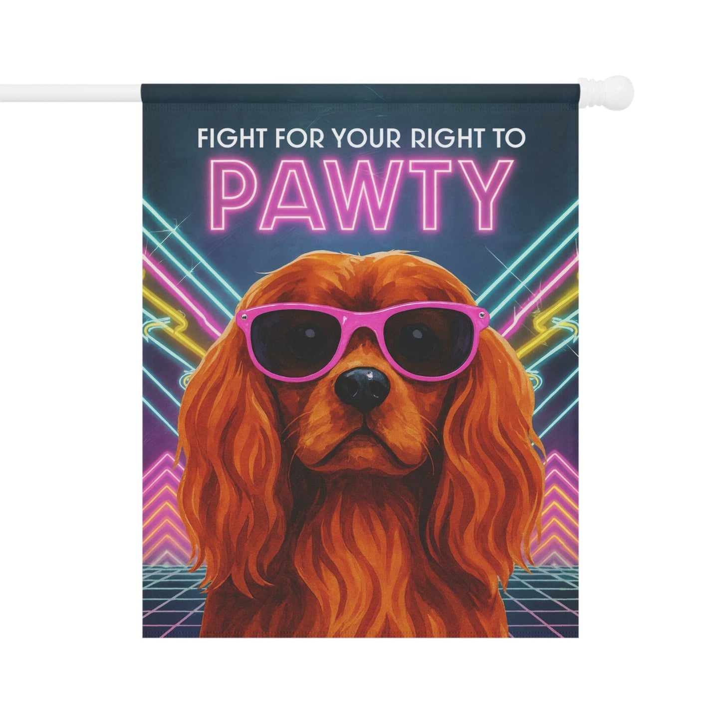 Ruby Cavalier 80s Party Garden Flag