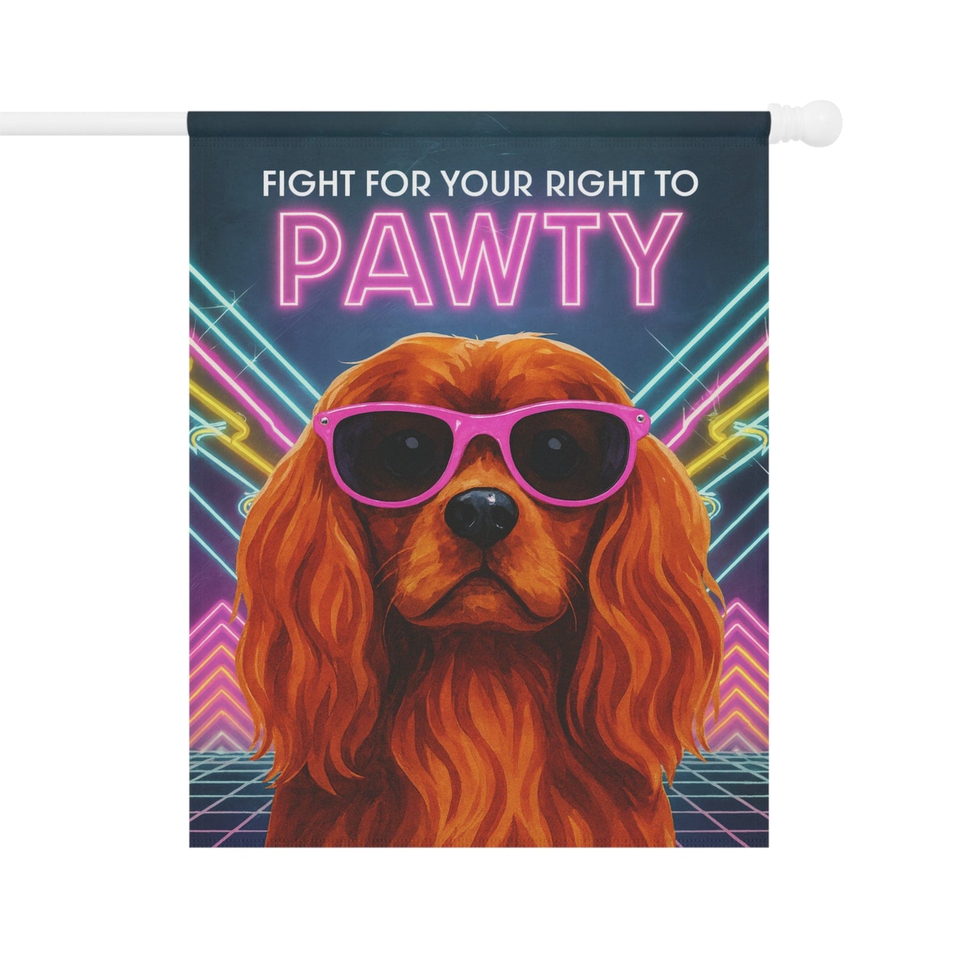 Ruby Cavalier 80s Party Garden Flag