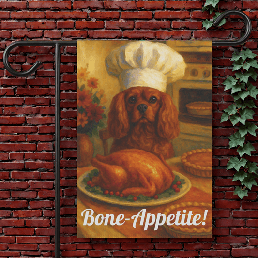 Ruby Cavalier Bone-Appetite Garden Flag 12'' × 18''