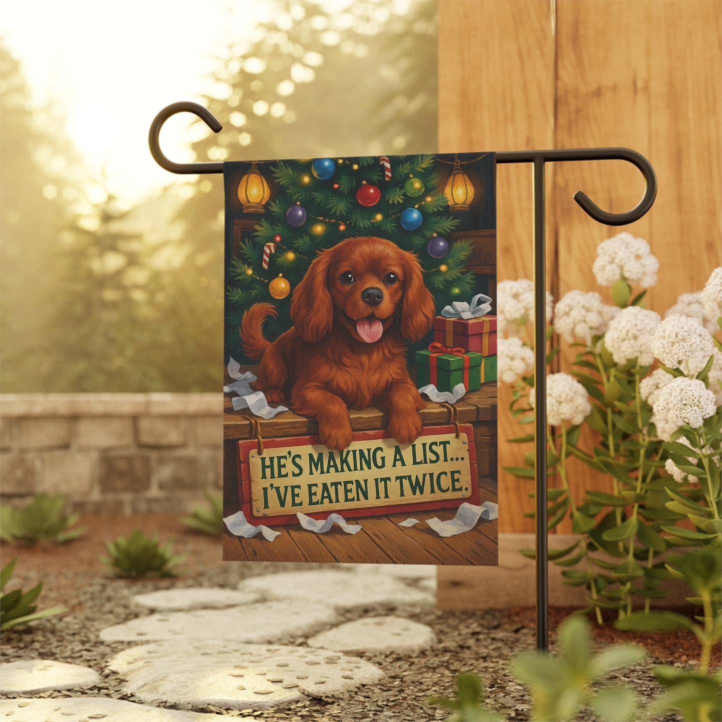 Ruby Cavalier Funny Christmas Flag